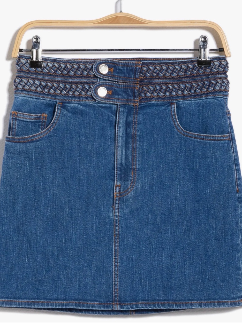 Derek Lam 10 Crosby Stella Braided Denim Miniskirt in Pacific Size 23